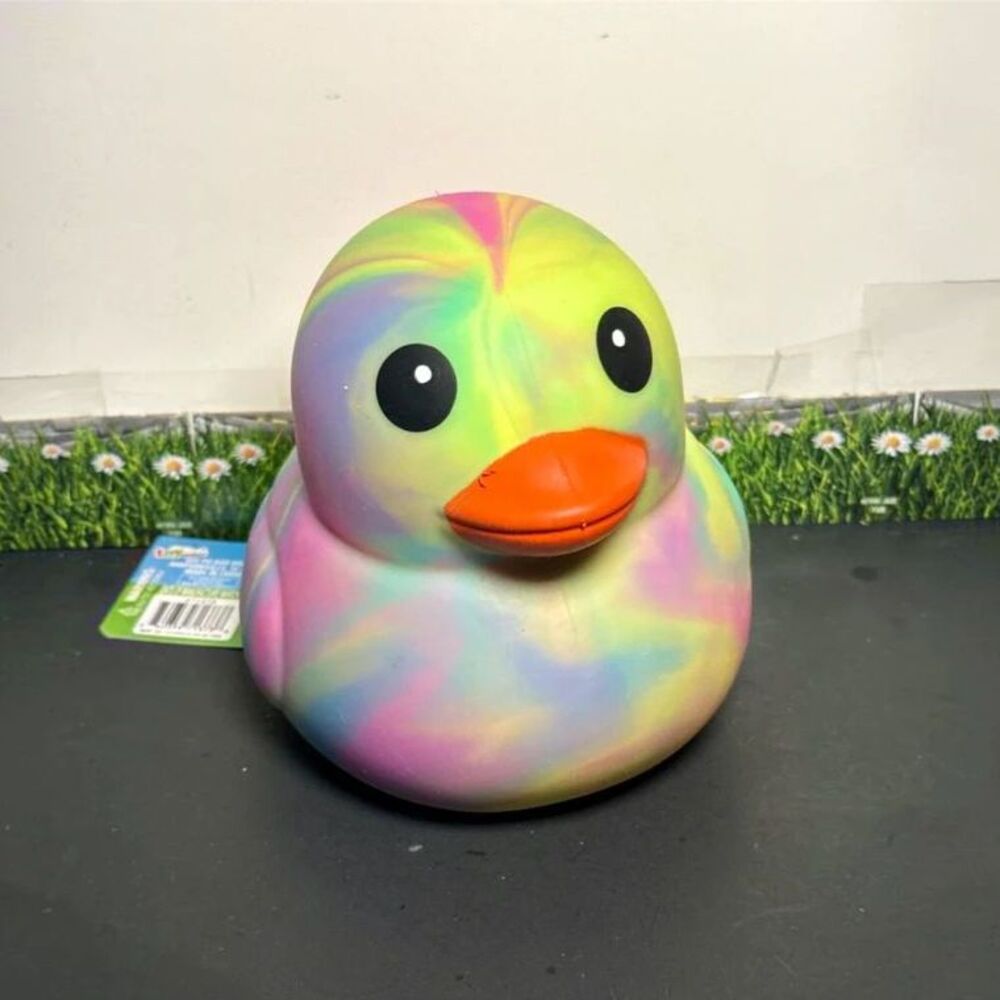 Authentic Sunny Days Jumbo Squeezy Duck Squishy Stress Toy NEW Rainbow Tie Dye